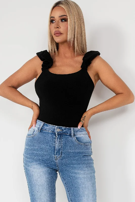 Reduced Price Milly Black Ruffle Strap Bodysuit