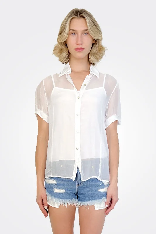 Early Access Sheer Short Sleeve Blouse - White