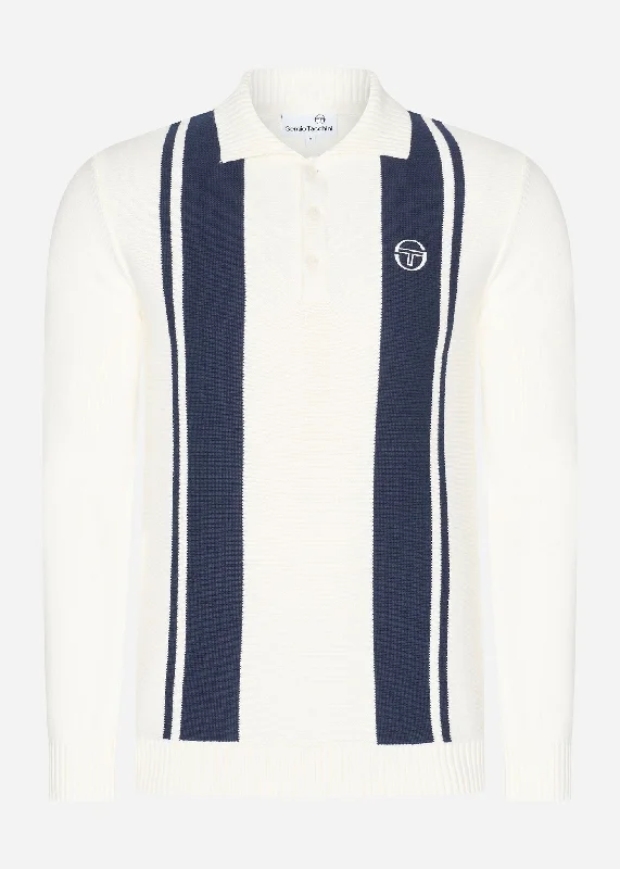 Deal Alert Young line knit polo - gardenia maritime blue