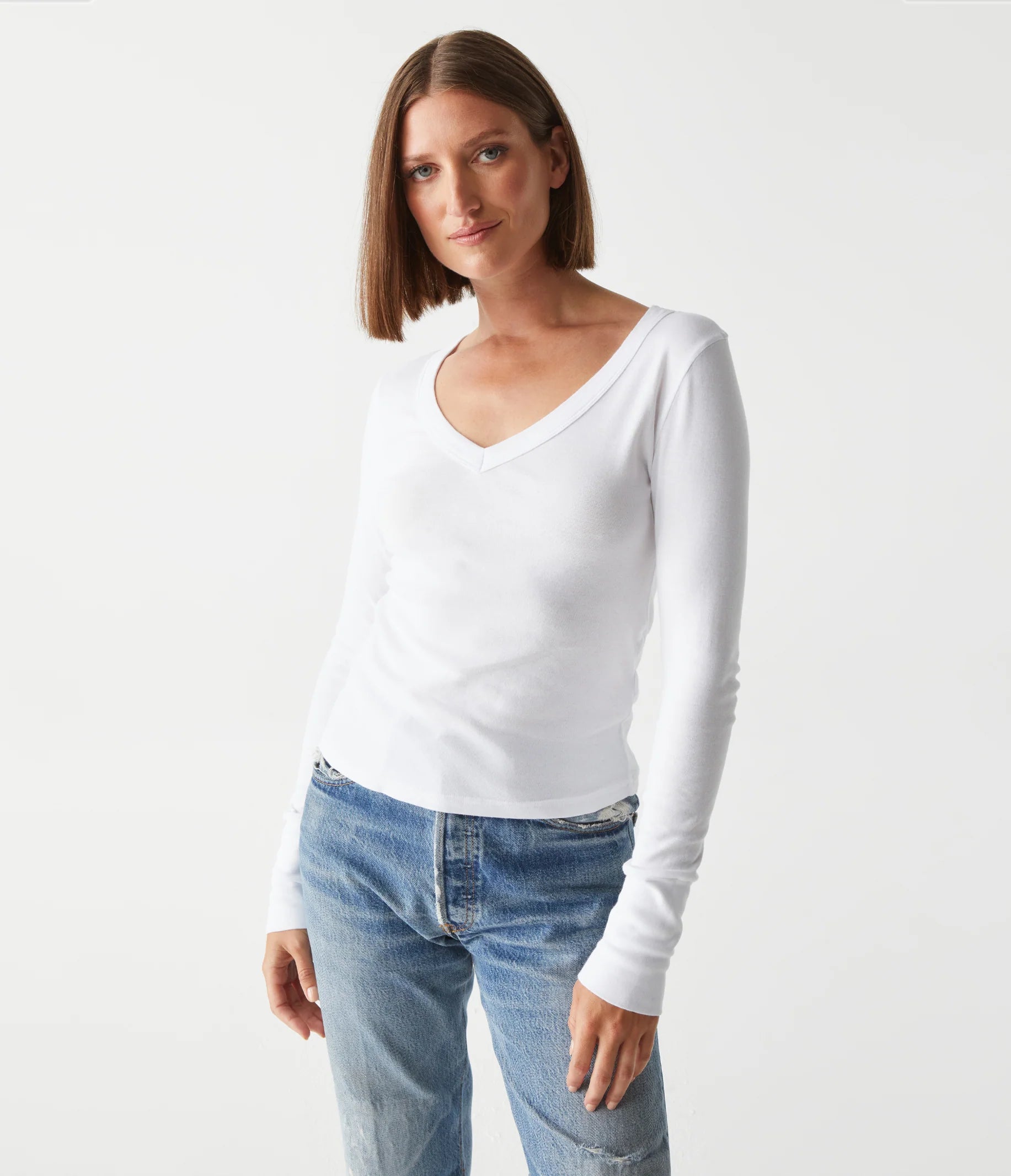 Unwind with Weekend Discounts Logan Supima V Neck Tee - White
