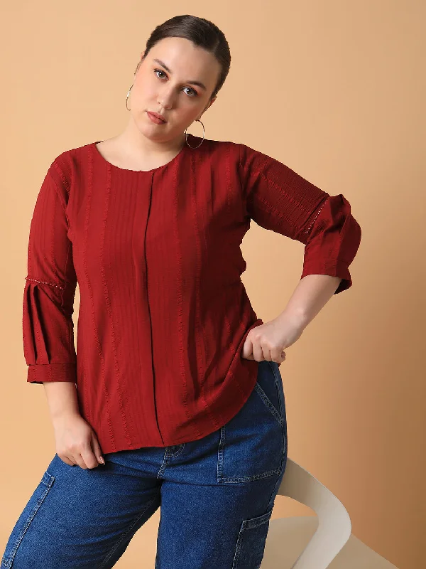 Unbeatable Prices Women Striped Maroon Top