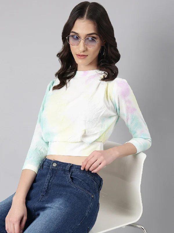 Celebrate the Weekend with Discounts Women Turquoise Blue Tie Dye Blouson Top