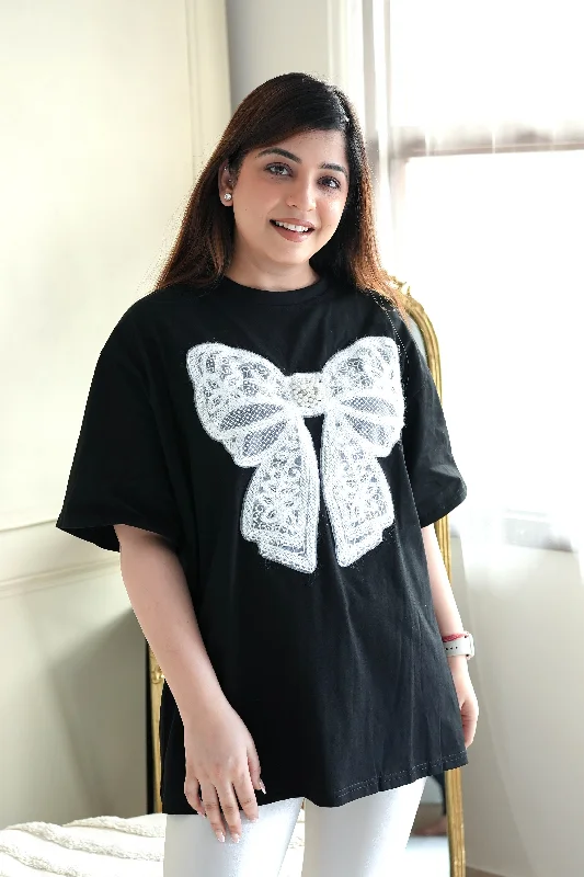 Savings Galore Woxa Black Bow Embellished Tshirt