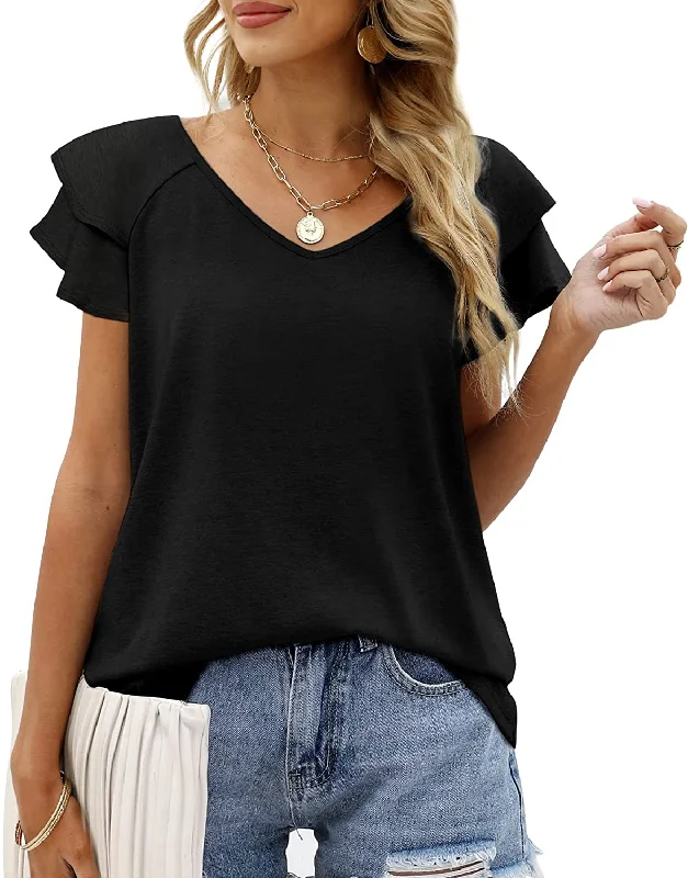 Weekend Offers That Shine Haute Edition Women's Flutter Sleeve V-Neck Blouse