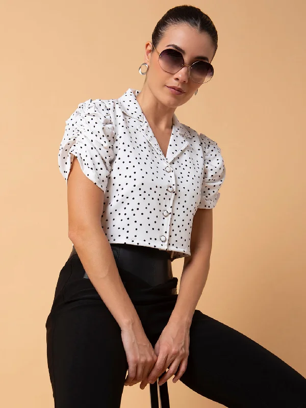 Your Weekend, Your Savings Women Polka Dots White Blouson Crop Top