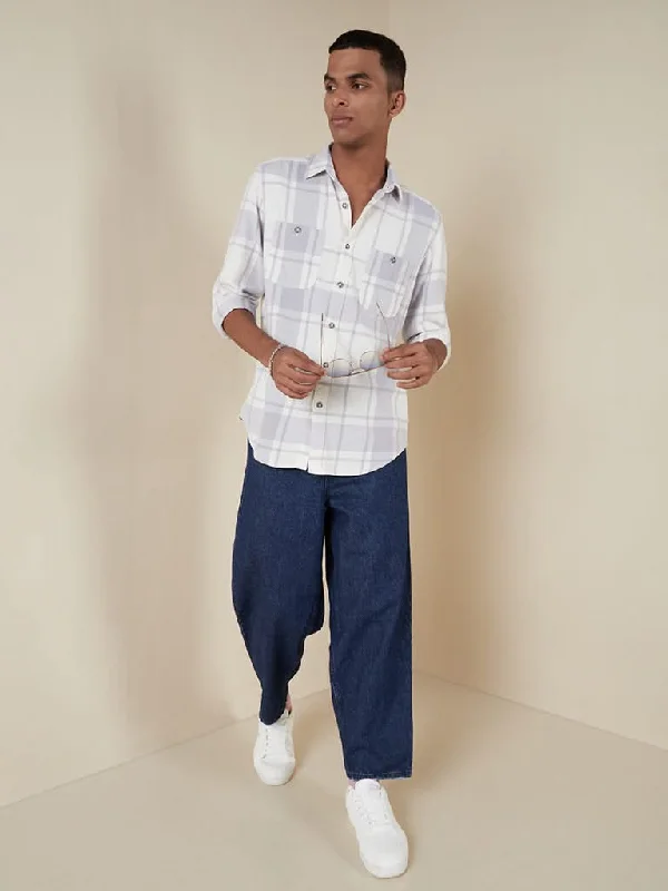Weekend Shopping Made Better Nuon Off-White Checkered Slim-Fit Shirt