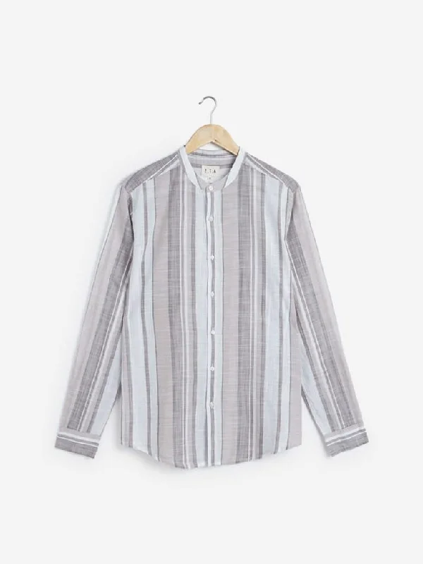 Grand Opening Sale ETA Grey Striped Resort Fit Casual Shirt