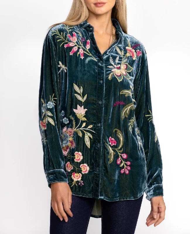 Stock Clearance Julianna Oversized Velvet Shirt - Peacock