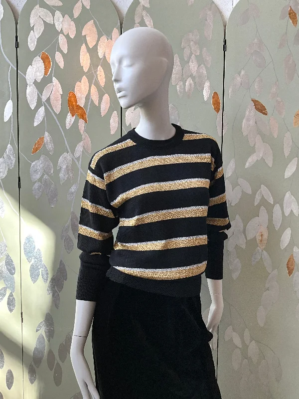Weekend Savings Fiesta Vintage 1970s Black and Gold Stripe Long Sleeve Knit Top