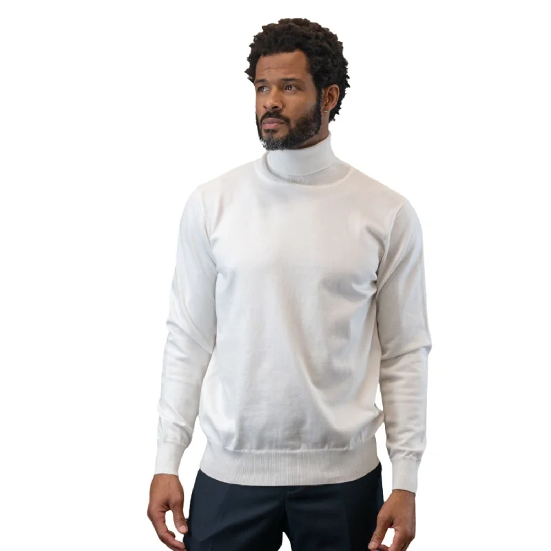 Limited Offer Vesta Collection: Modern Fit White Wool & Cashmere Turtleneck Sweater