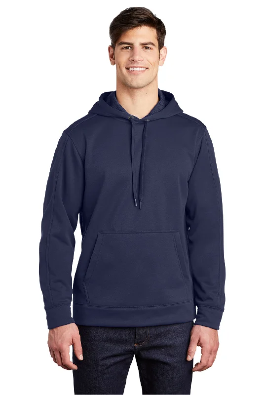 Early Access Sport-Tek Mens Repel Moisture Wicking Hooded Sweatshirt Hoodie w/ Pouch Pocket - True Navy Blue