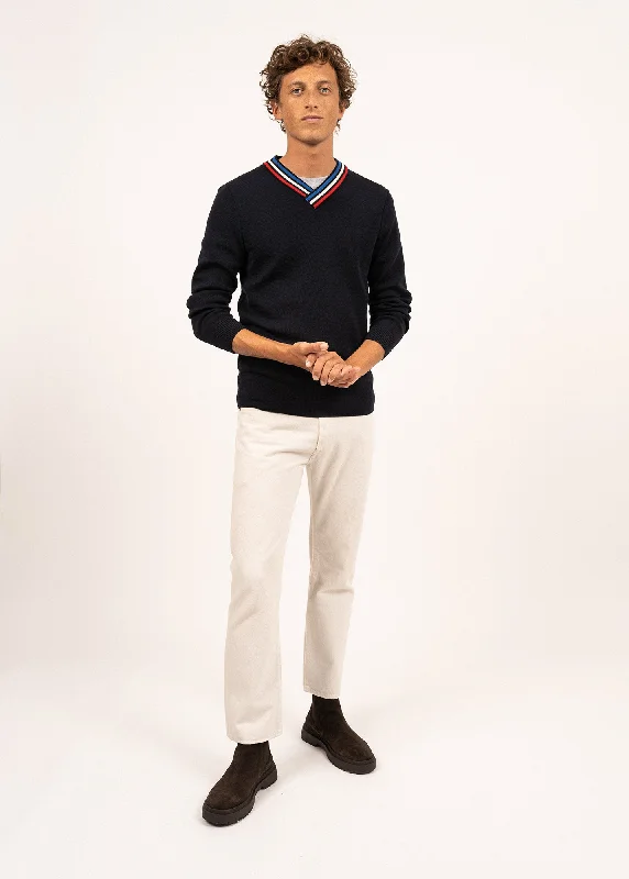 Online Deal Wool jumper with contrasting V neck - SAINT JAMES x Elysée (NAVY)