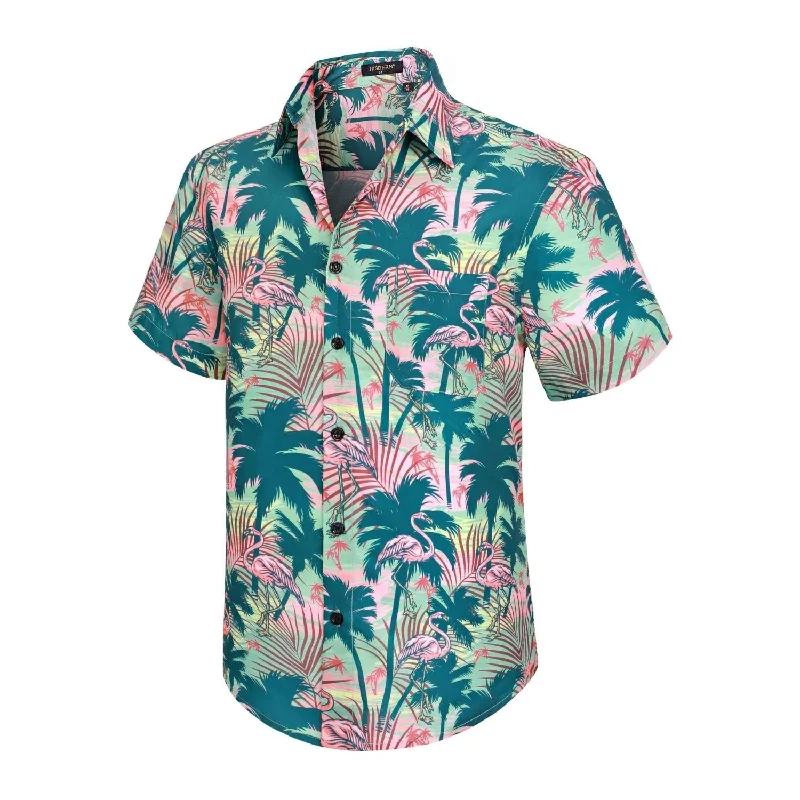 Price Rollback Funky Hawaiian Shirts with Pocket - 22-GREEN/FLAMINGO