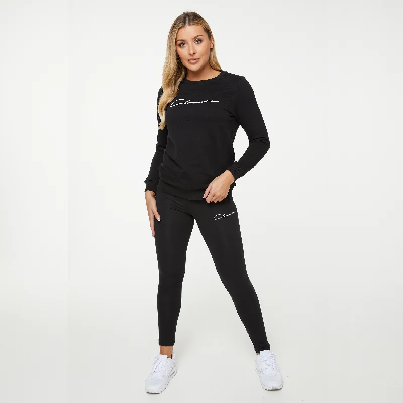 Weekend Offers That Dazzle Core Script Crewneck Set | Black