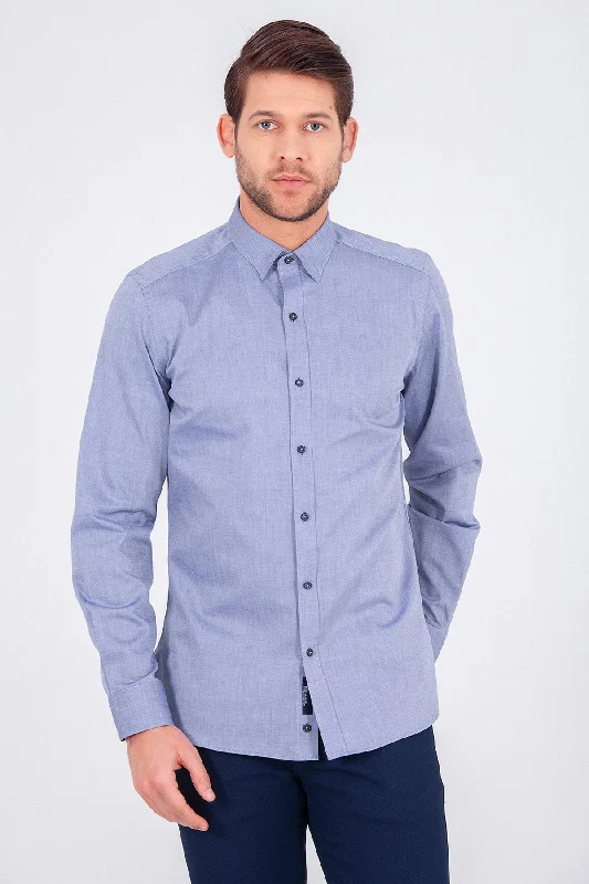 Weekend Offers That Sizzle Slim Fit Long Sleeve Cotton Light Navy Casual Shirt