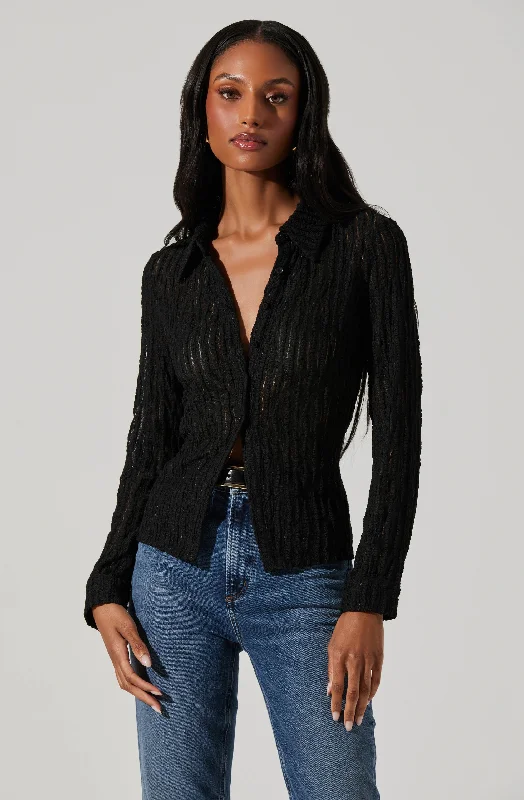 Weekend Price Cuts Galore Iryna Sheer Textured Top - Black