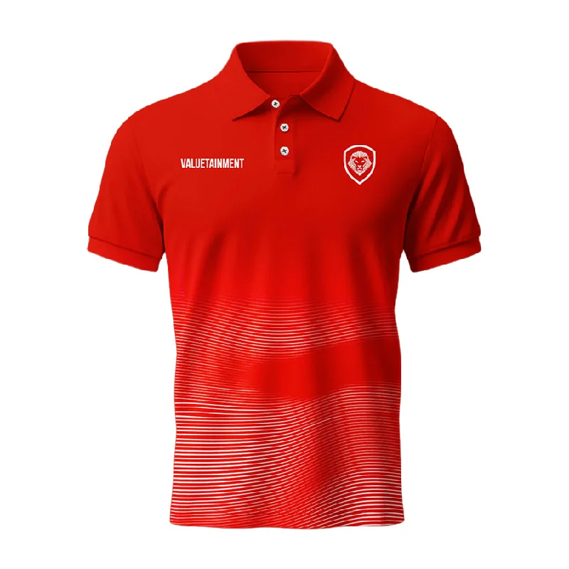 Huge Savings Lion Shield Red & White Gradient Pattern Short Solid Sleeve Polo (Classic Fit)