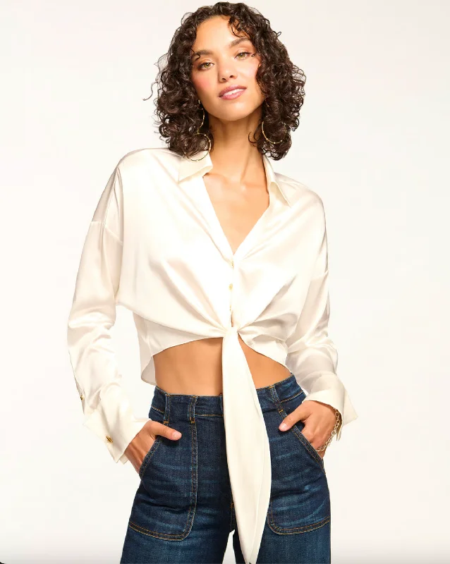 Steal Deal Farrah Silk Tie Front Blouse - Ivory