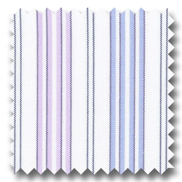 Weekend Deal White with Blue and Lavender Stripes Broadcloth - Custom Dress Shirt