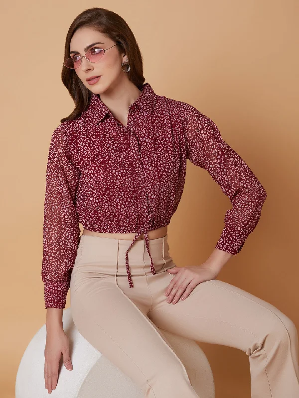 Weekend Offers That Impress Women Abstract Maroon Blouson Crop Top