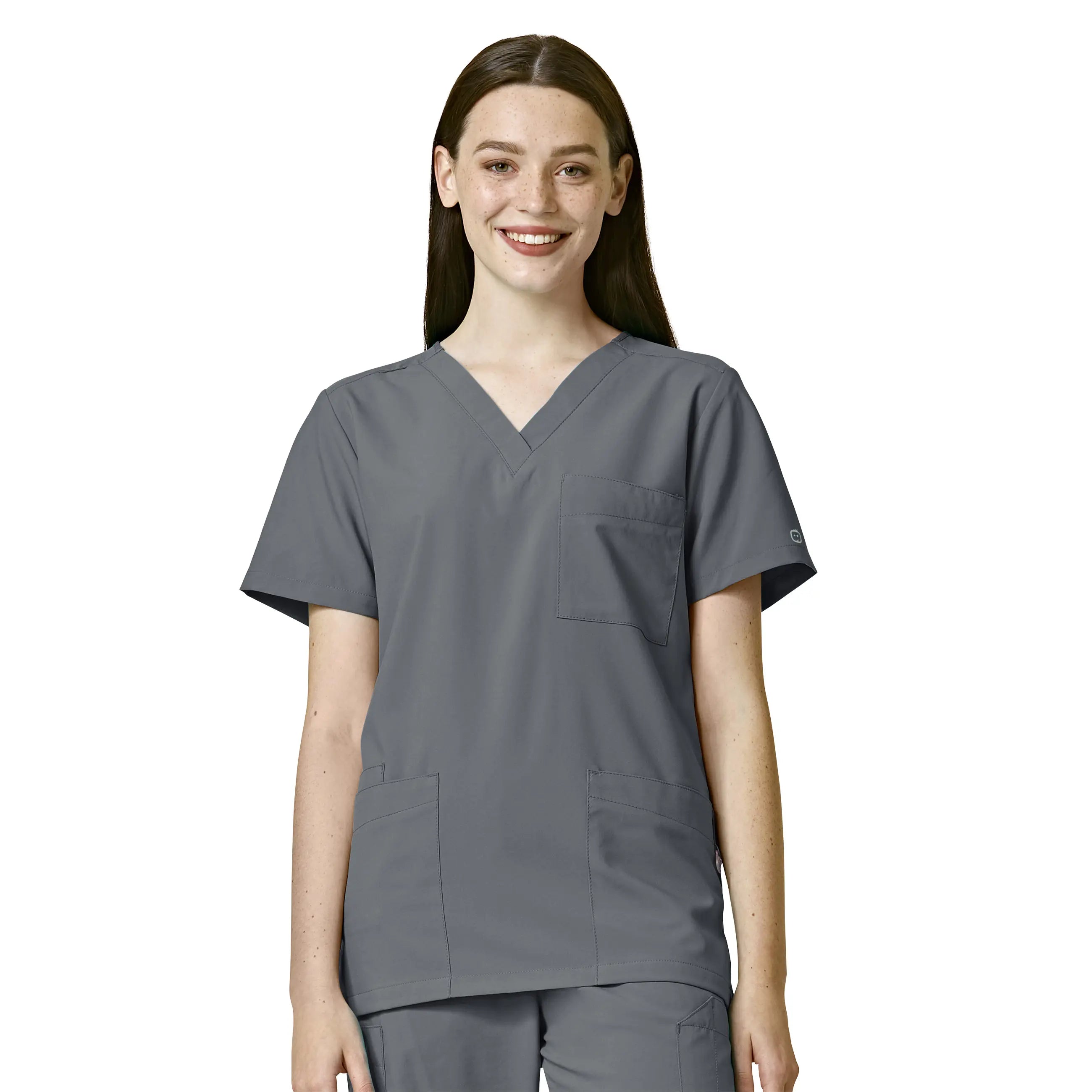 Weekend Specials to Relish Wink Unisex 4 Pocket Utility Scrub Top - Pewter