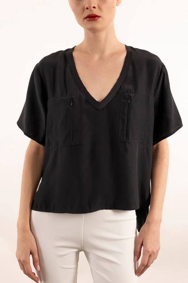 Super Savings Yvett Silk Pocket Tee - Black