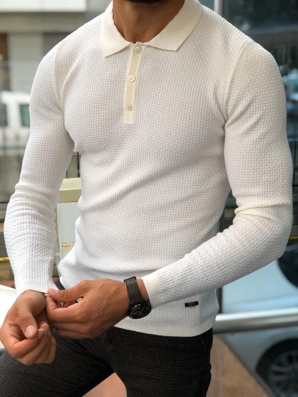 New Markdowns Fabros White Slim Fit Patterned Sweater