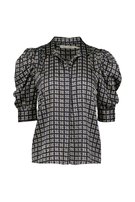 Top Pick Cate Ruched Sleeve Top - Navy Heritage Print