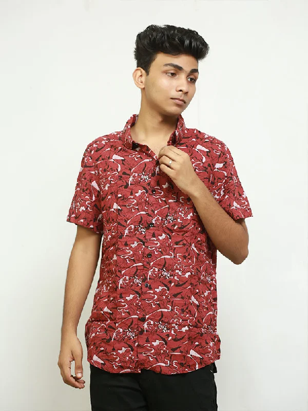 Year-End Clearance Men Regular Fit Rayon Printed Half Sleeve Casual Shirt