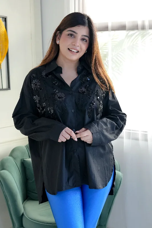 Mega Discount Lax Black Embroidery Long Shirt