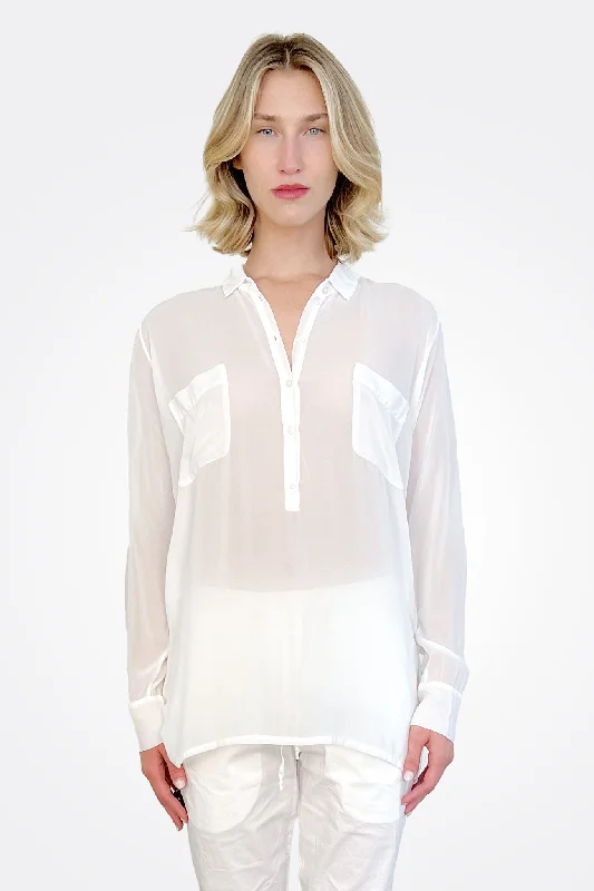 Weekend Deal Pocket Oversized Silk Button Down - White