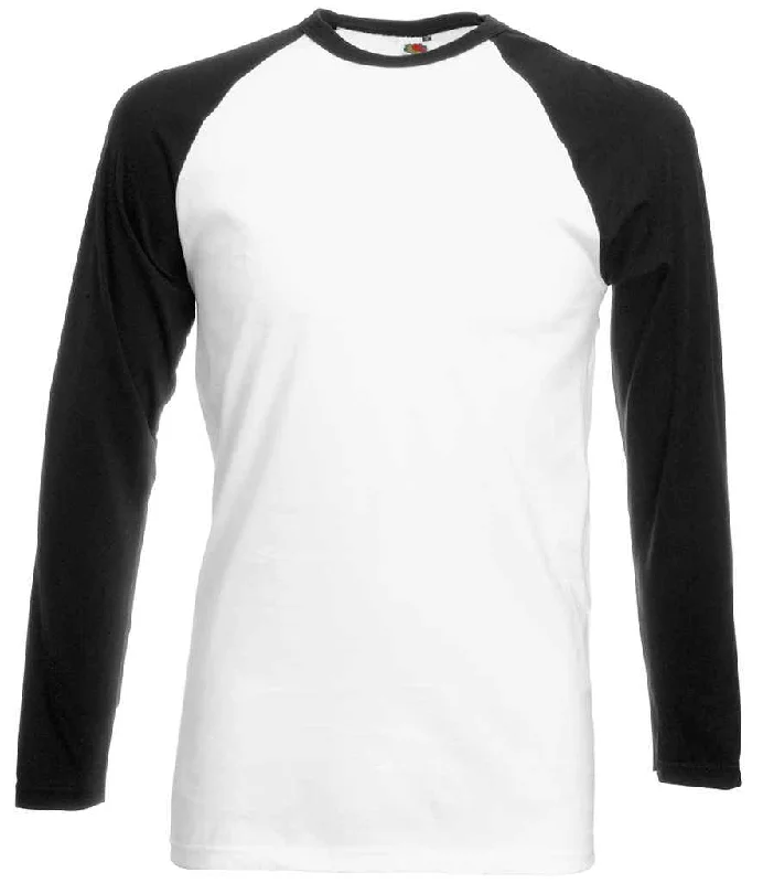 Huge Discounts Fruit of the Loom Contrast Long Sleeve Baseball T-Shirt | White/Black
