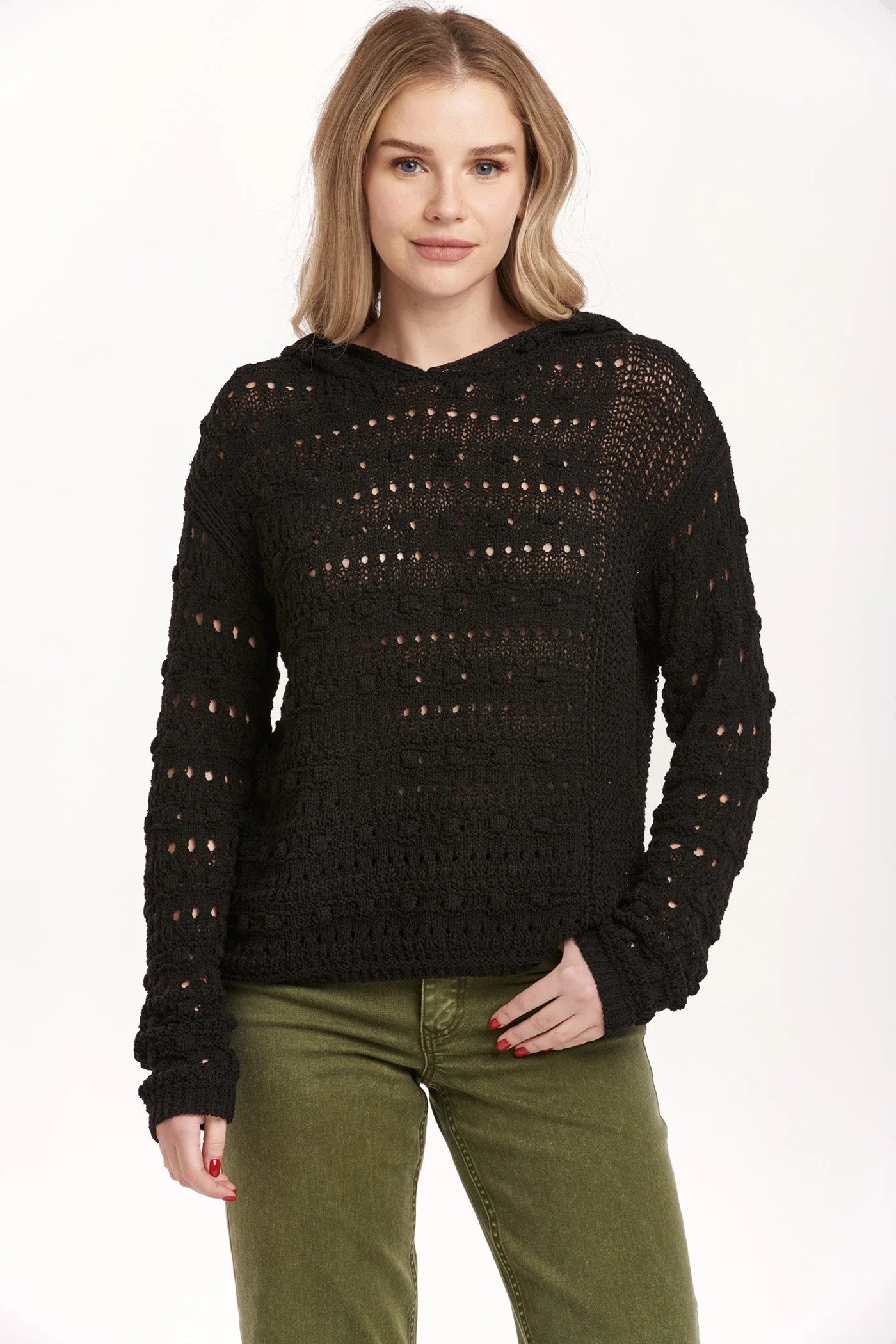 Don't Delay Olsen Pointelle Hoodie - Black