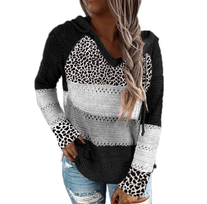 Unbeatable Deal Haute Edition Women's Pullover Colorblock Leopard Sweater Hoodie