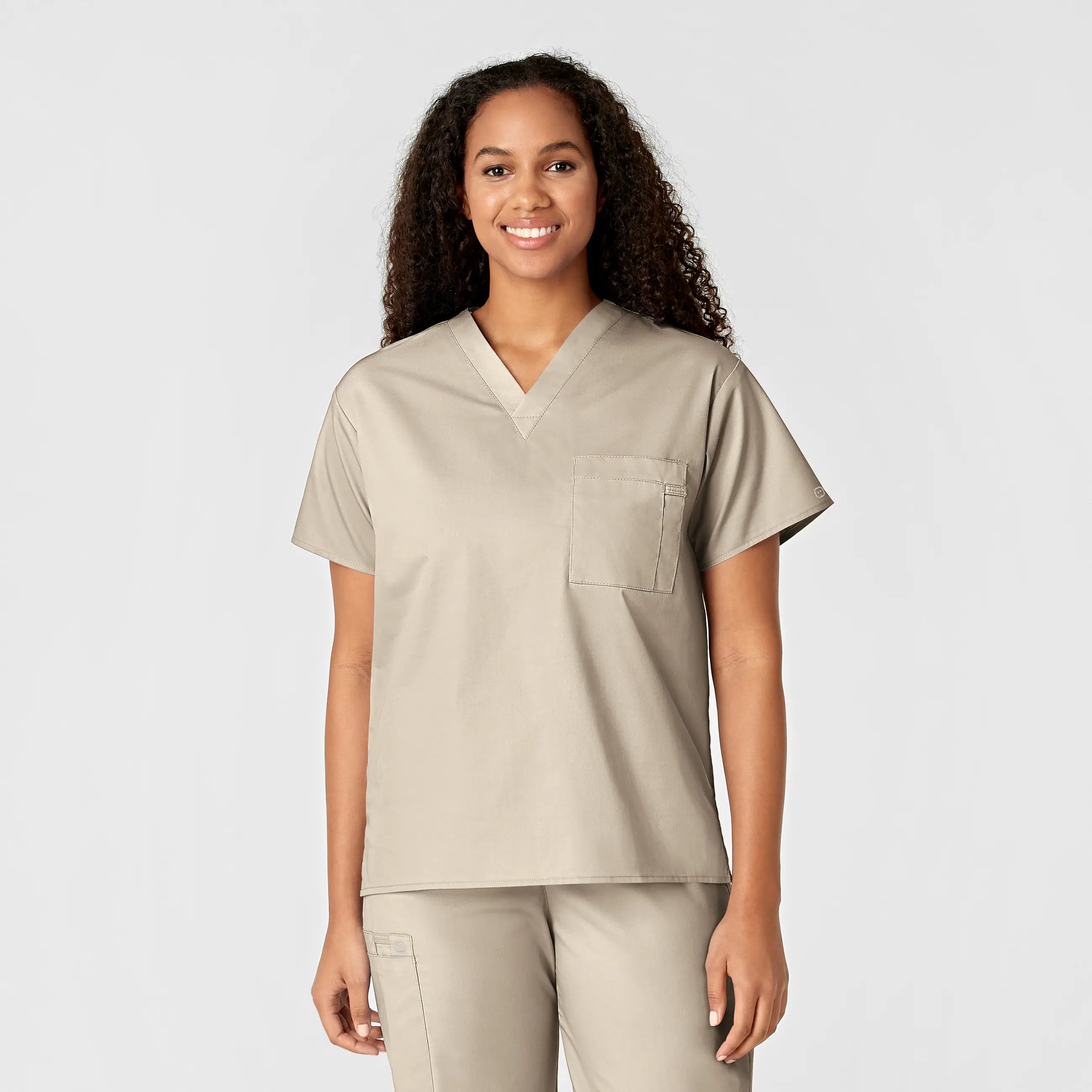 Closeout Deal Wink Unisex V-Neck Scrub Top - Khaki