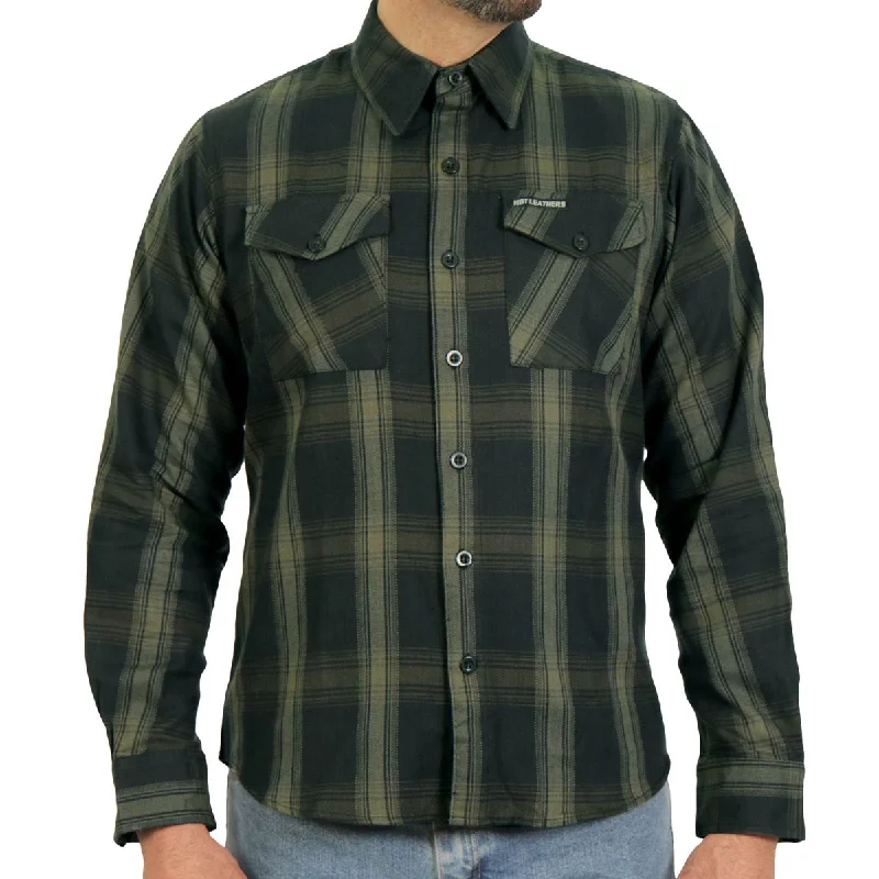 Clearance Sale Hot Leathers FLM2018 Men's Black and Green Long Sleeve Flannel Shirt
