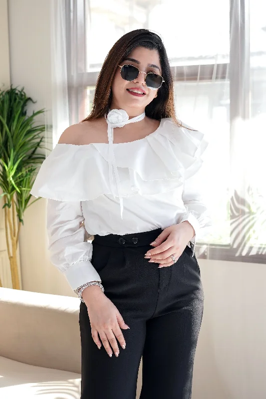 Weekend Savings Sensation Allie White Off Shoulder Top with Neckpiece