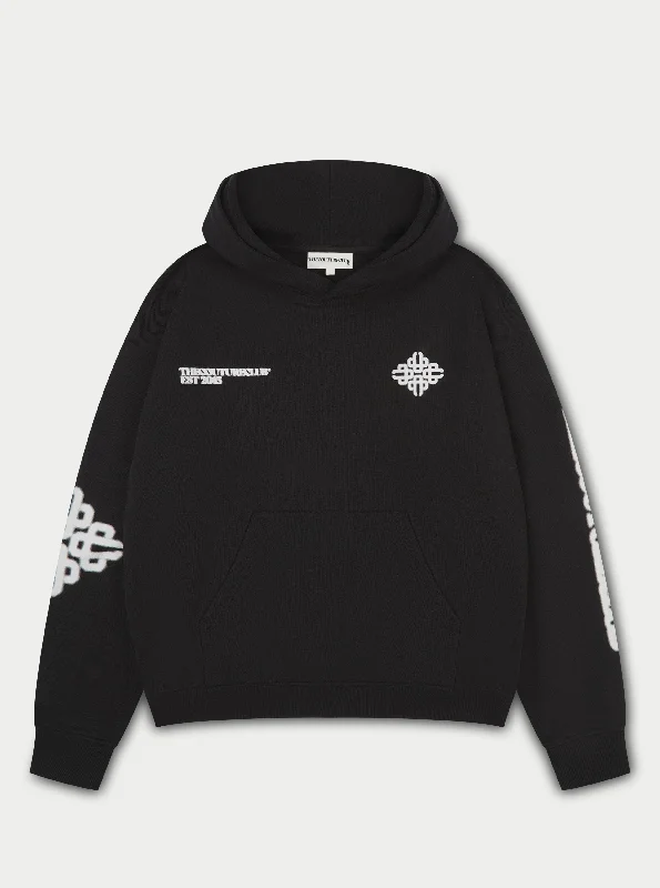 Weekend Specials to Love BLURRED EMBLEM GRAPHIC HOODIE - BLACK