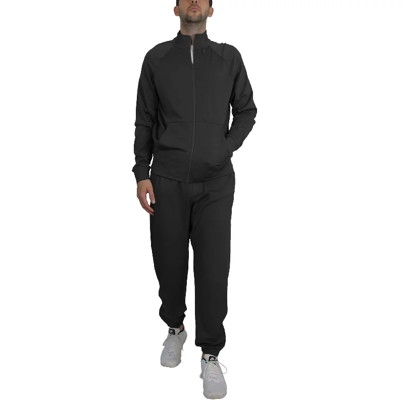 Weekend Special Men's Moisture Wicking Stretch Performance Track Sweater & Jogger 2-Piece Dry Fit Active Set with Reflective Ankle Zipper