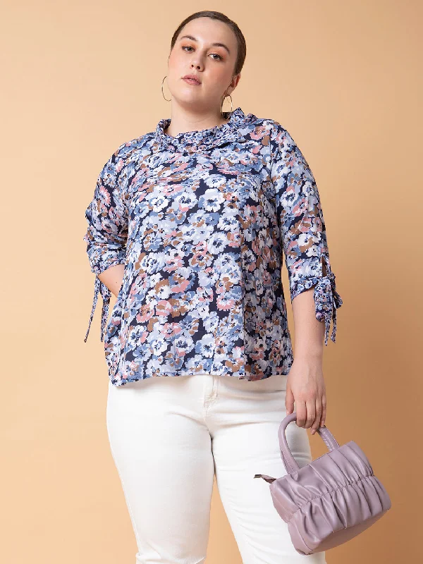 Value Deals Women Floral Blue Top