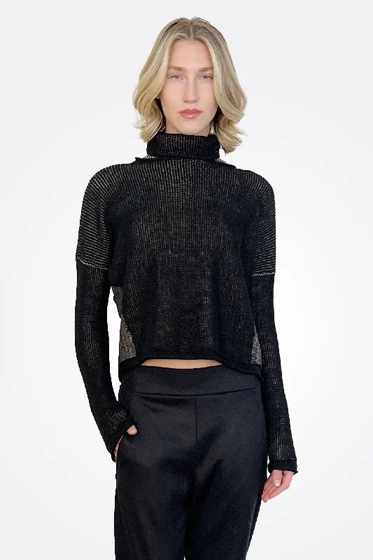 Shop and Save Two Tone Ribbed Turtleneck - Black