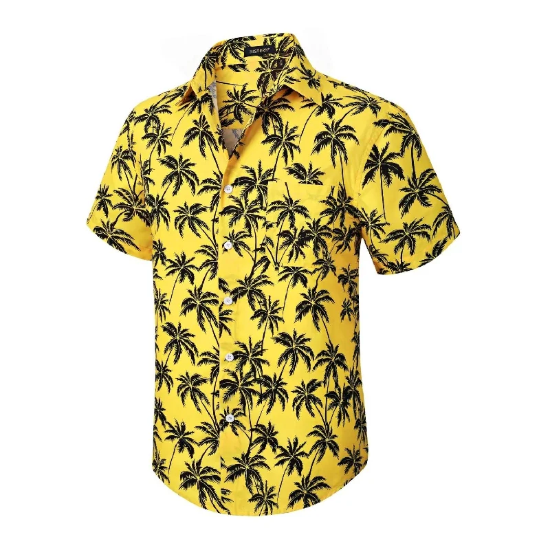 Weekend Deals That Sizzle Funky Hawaiian Shirts with Pocket - 24-YELLOW/TREE