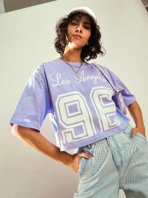Weekend Bargains to Savor Women Lavender LOS ANGELES Printed Crop T-shirt