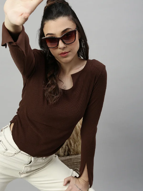 Weekend Deals That Wow Women Solid Brown Fitted Top