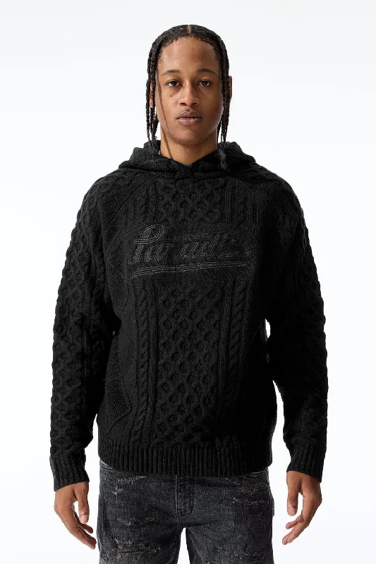 Weekend Deals That Dazzle Cable Knit Hooded Sweater (Black)