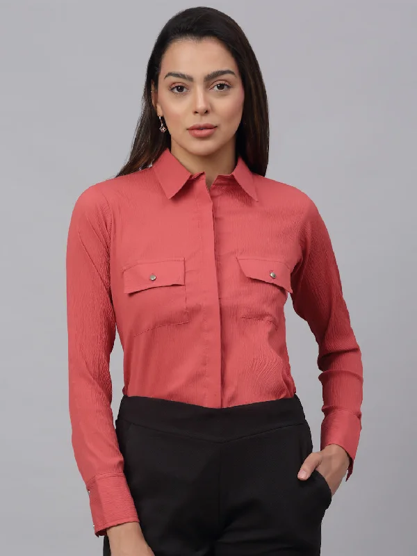 Weekend Discounts to Relish Women Peach Solid Shirt