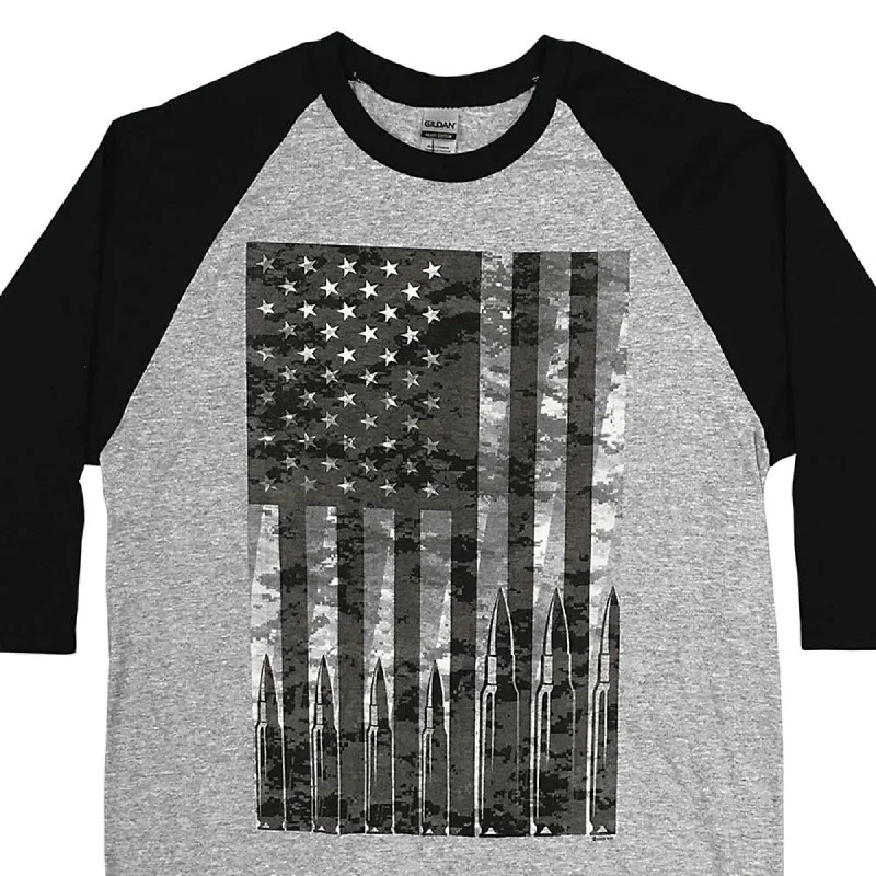 Weekend Deal Hot Leathers GMS2486 Men's Flag Bullets Raglan 3/4 Long Sleeve Heather Black Shirt