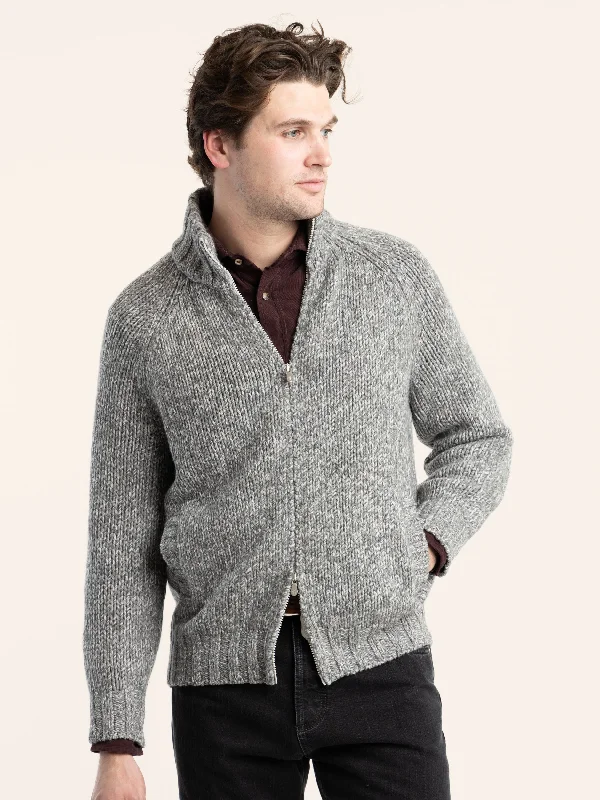 Limited Time Grey Raglan-Sleeved Full Zip Knitted Cardigan