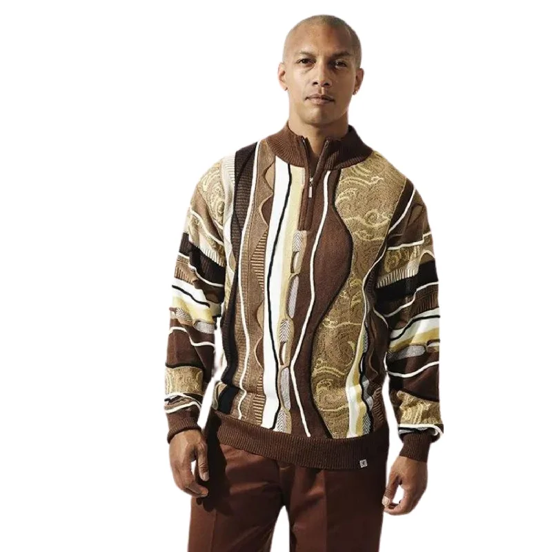 Clearance Sale Warmth Collection: Brown Quarter Zip Pullover Sweater