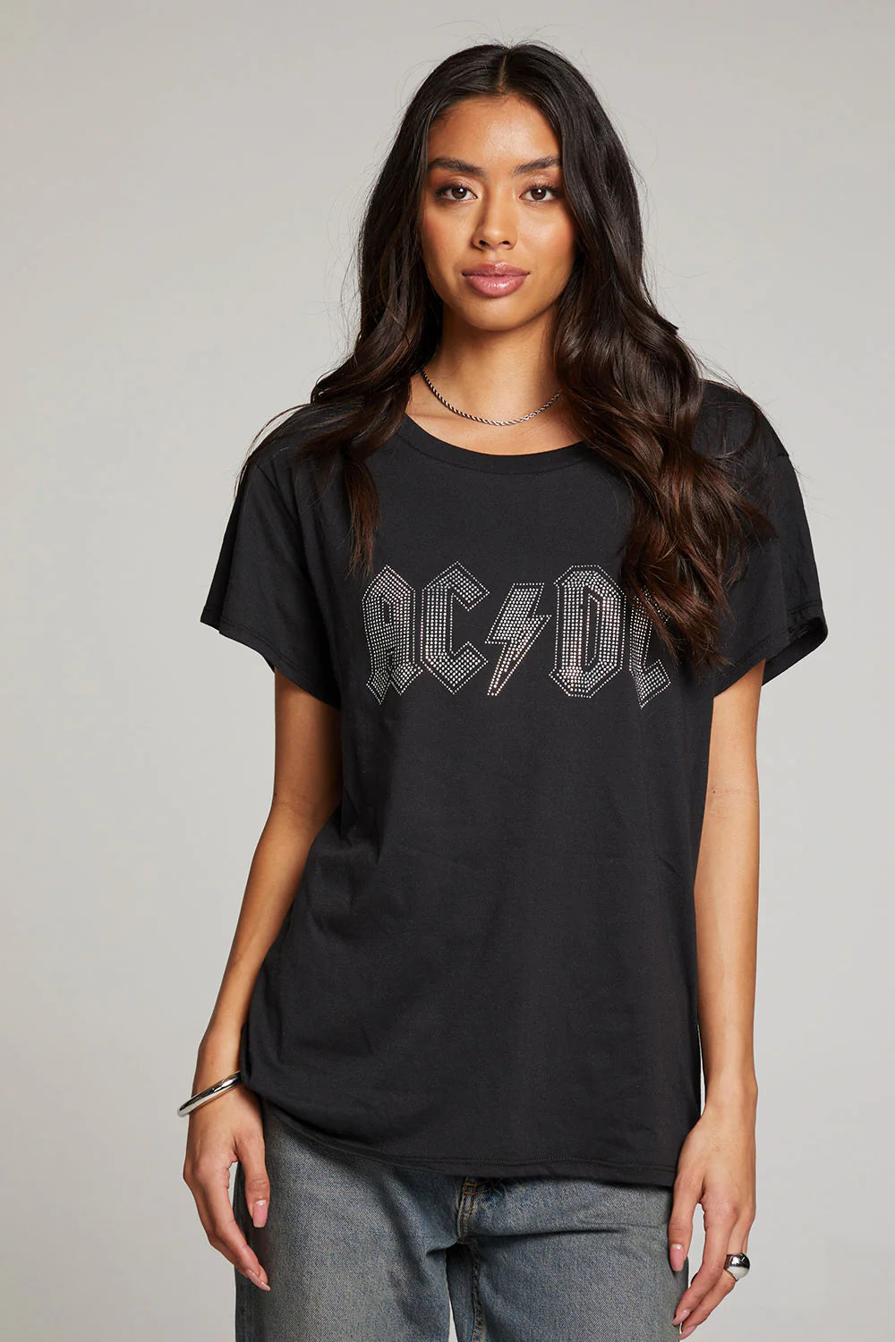Weekend Bargains to Celebrate AC/DC Studded Logo Tee - True Black